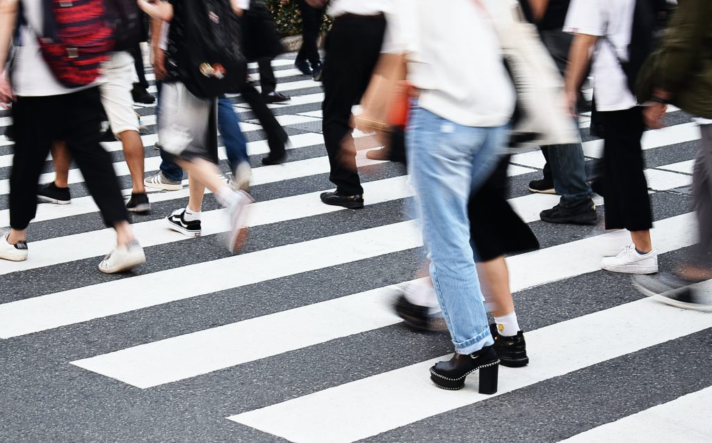 pedestrians crossing the road
