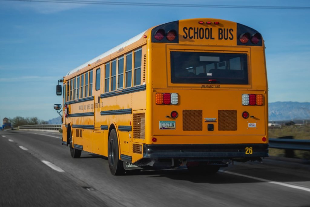 A school bus on the highway