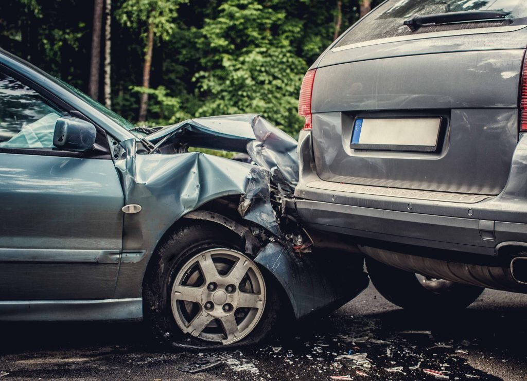 Image of a auto accident involving two cars.